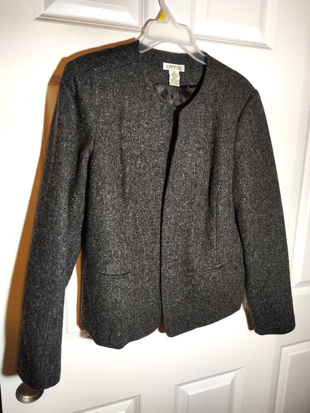Orvis Women’s 100% Wool Tweed Open Jacket/Blazer Women's 10 Lined Charcoal Grey